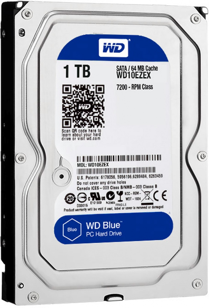 Жесткий диск HDD SATA-III WD Caviar Blue, WD10EZEX, 1ТБ, 3.5", 7200об/мин, 64Мб